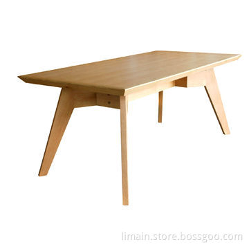 Dining Table with Thick Slab Top, Solid Wood Truss Style Base, Mid Century Inspired Design